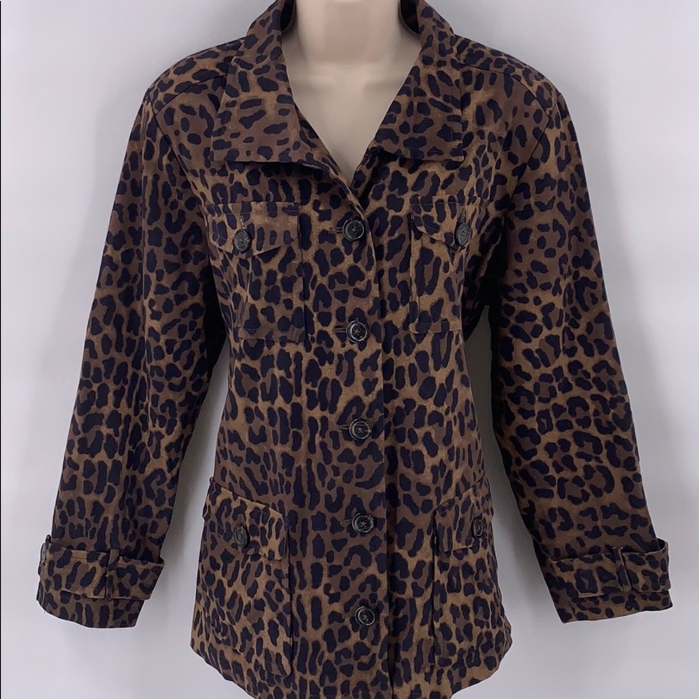 Linea leopard print trench jacket belted L